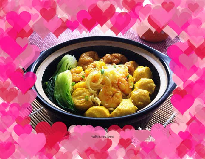 Curry fish egg and shrimp noodles