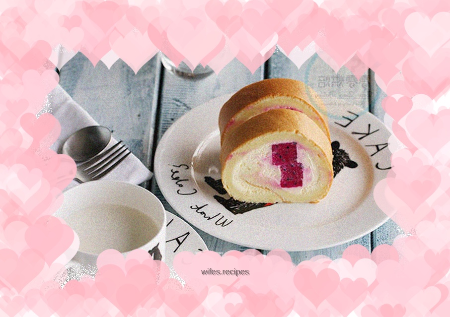 Dragon fruit cream cake roll